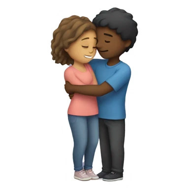 girl hugging guy partner with love sticker