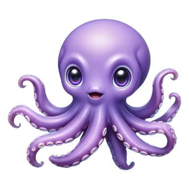 Meme-Worthy Floating Baby Octopus Portrait Emoji, Drifting gracefully in the water with soft, curled tentacles and a dreamy, weightless posture, showcasing a smooth, rounded light blue-purple body with mesmerizingly large, gentle eyes gazing into the abyss, Simplified yet poetically expressive features, highly detailed, glowing with a soft, celestial marine glow, high shine, quiet and mystical, stylized with an air of deep-sea serenity, soft glowing outline, capturing the essence of a tiny, peaceful cephalopod floating endlessly in the infinite beauty of the ocean depths! sticker