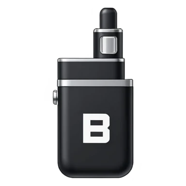 Pixel-art icon, letter [Б], designed as mini vape pod. Square canvas, same style as other letters. Black/metallic, flat vector, white outline. sticker