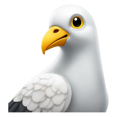 a white and golden pigeon wearing a crow sticker