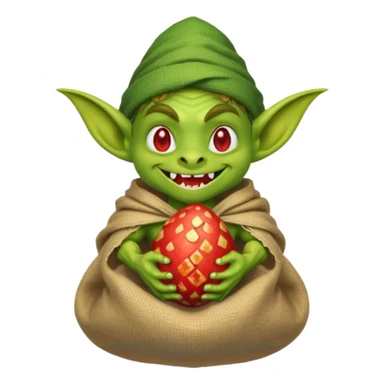 A retro pixel art goblin with a cloth sack over its back filled with dragon eggs. sticker