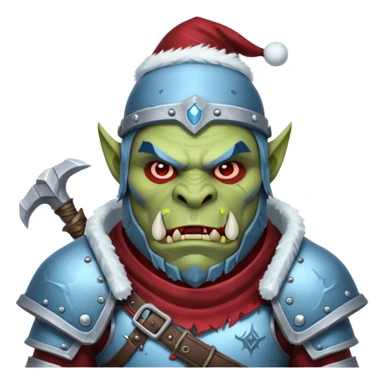 
Fantasy Christmas orc legion soldier icon, iron tundra army theme, heavy winter armor, disciplined brutal look, icy blue steel armor with deep crimson accents, frozen metal texture, cold winter atmosphere, male variant sticker