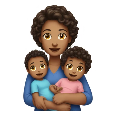 a mom with short dark brown curly hair and 2 babies one boy one girl sticker