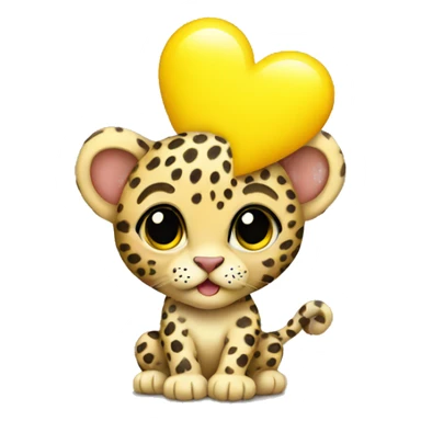 Baby leopard holding a yellow heart  sticker