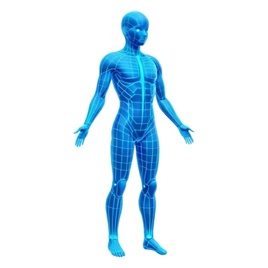 Human body silhouette with digital 3D scanning grid lines covering it, futuristic body scan sticker