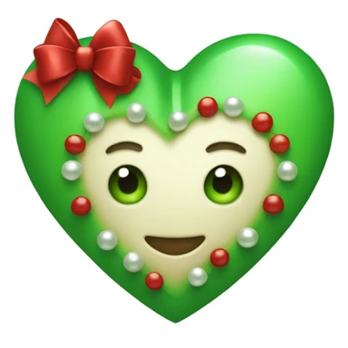 Green heart with pearls and red bow sticker