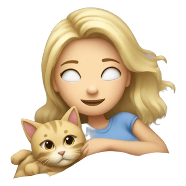 Blond girl laying in bed cuddling with a cat sticker