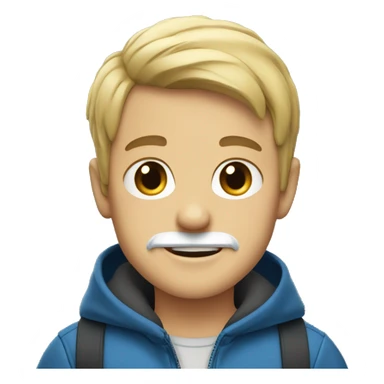 smiling boy in blue jacket with short white beard sticker