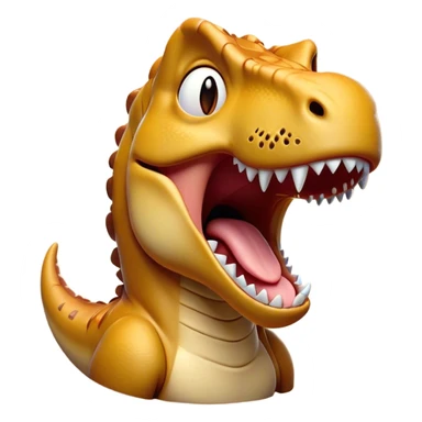 Cinematic Cute Yawning T-rex Portrait Emoji, Head tilted slightly with a dramatic, wide-open yawn, showcasing a robust, muscular form with a slightly open mouth revealing powerful jaws and sleepy, half-closed eyes, Simplified yet irresistibly adorable features, highly detailed, glowing with a soft, cozy prehistoric glow, high shine, relaxed yet expressive, stylized with a hint of whimsical ancient ease, soft glowing outline, capturing the essence of a drowsy yet affectionate T-rex that appears ready to stretch and yawn its way out of the screen! sticker