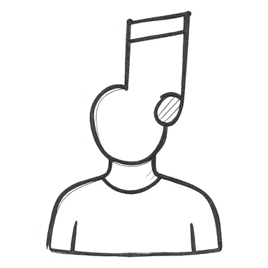 silhouette vector of a man with a music note for a head, hand-drawn outline style sticker