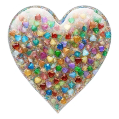 A transparent glass, colorful sparkle heart sticker