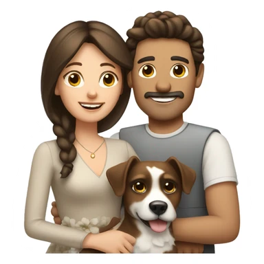 Brunette husband and wife with small white and brown dog sticker