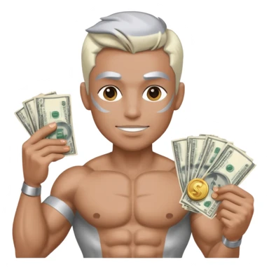 Silver skin muscle holding money sticker