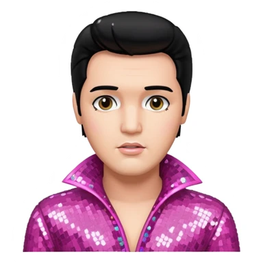 Elvis Presley with black hair, pink sequin outfit sticker