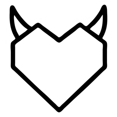 Minimalist devil heart icon with a geometric heart with sharp horns, red and black colors. White background with a rainbow shadow for pride. sticker