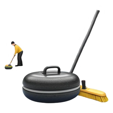 An icon showing a close-up of a curling stone sliding across the ice with a broom beside it. The scene is set in a brightly lit stadium, with detailed spectator stands in the background. Transparent background highlights the focus, skill, and atmosphere of the curling sport. sticker
