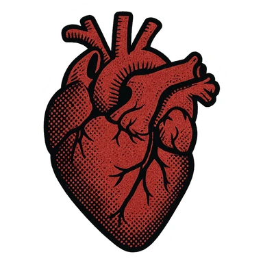 a heart in burgundy color, old school comic book style sticker