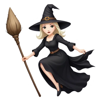 witch with pointy hat and black dress flying on a wooden broom sticker