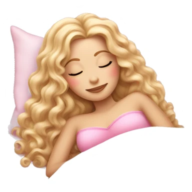 gorgeous white woman with long blonde curly hair sleeping on pink princess bed sticker