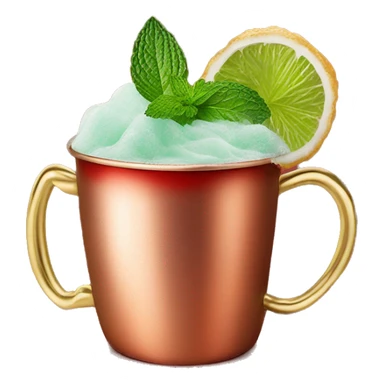 a moscow mule drink in a red cup, ginger foam, and mint leaves on top sticker