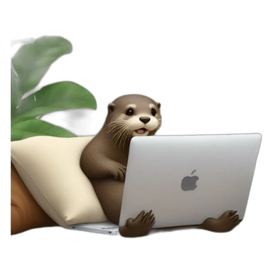 otter leaning against a pillow while using a macbook sticker