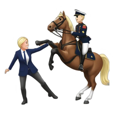 Marine le Pen faisant du cheval sur Emmanuel Macron sticker