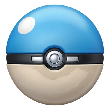 blue pokeball emoji, top half is a more saturated blue, bottom half is white, black stripe, with a white sheen, with a pearlescent finish, with a sand effect sticker