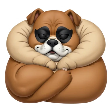 Cinematic Meme-Worthy Chubby Sleeping Boxer Portrait Emoji, Head resting peacefully with a contented smile, showcasing a delightfully chubby build and a luxuriously soft fawn coat with a striking black mask, eyes shut in a serene nap, Simplified yet hilariously adorable features, highly detailed, glowing with a soft, drowsy light, high shine, relaxed and utterly lovable, stylized with an air of playful laziness, bright and heartwarming, soft glowing outline, capturing the essence of a comically sleepy Boxer, so meme-worthy it feels like it could instantly become the next viral sensation of adorable slumber! sticker