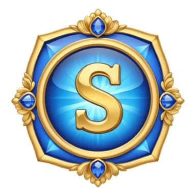 Create a custom emoji badge featuring a stylized letter “S”. Style it after the Challenger rank from League of Legends. Use gold & sapphire blue colors, radiant glow effects, and a majestic, high-prestige frame and elite aura.
 sticker