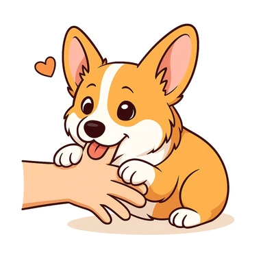 изобразить моего корги, сохранив внешность и телосложение в позе и эмоции как на первом референсе
обхватывает передними лапками человеческую руку и мило прикусывает sticker
