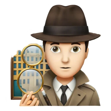 A colorful collage featuring iconic detective elements—magnifying glass, a fedora hat, a cigarette, a shadowy figure, and a mysterious city backdrop, a board with photos of suspects. Include subtle clues like fingerprints or a crime scene. Retro movie poster style. Transparent background. sticker
