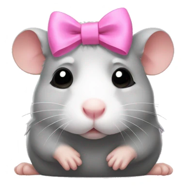 sad grey hamster with pink bow on head sticker