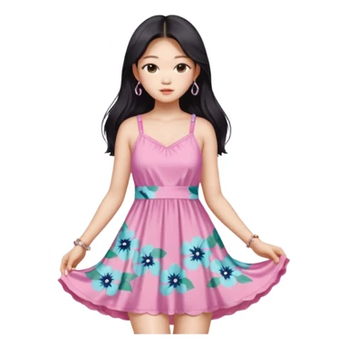Jennie Kim from Blackpink, medium shot, wearing a stylish beach dress sticker