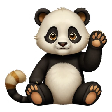 Simba from the cartoon The Lion King as a child, dressed in a panda suit, sitting on his hind legs and waving his front paw like a lucky cat. sticker