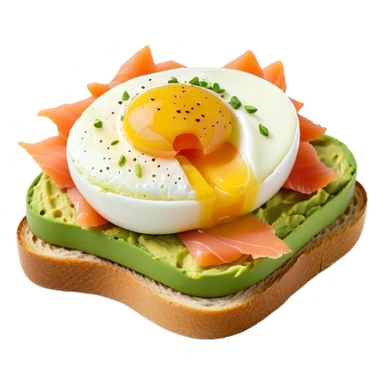 mashed avocado on sourdough toast with soft boiled egg and smoked salmon sticker