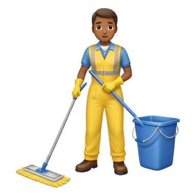 Custodian with yellow rubber gloves, mopping floor sticker