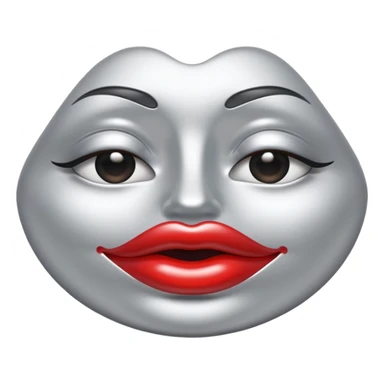 A seductive pair of slightly parted lips emoji made of liquid silver chrome, smooth glossy metallic surface, soft sensual curves, subtle reflections, luxury sexy aesthetic, minimal iOS emoji style, centered composition, clean white background, soft studio lighting, no text sticker