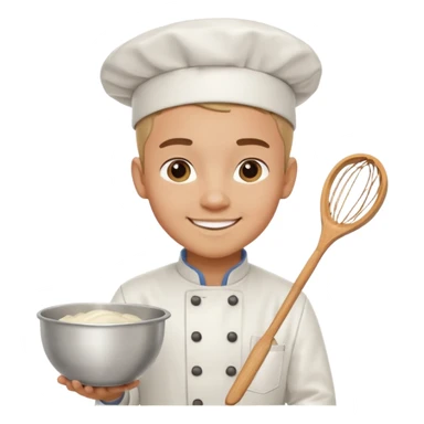 Male Young Pastry Chef – smiling, holding whisk and mixing bowl. sticker