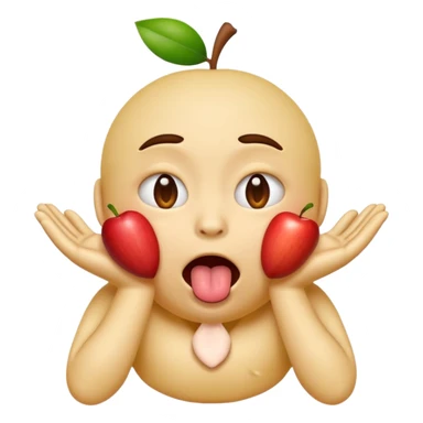 emoji face with hands around its own neck, eyes bulging, tongue out, expressing self-choking, apple emoji style sticker