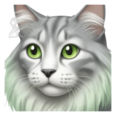 grey and white long haired cat with pale green eyes sticker