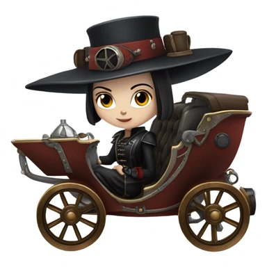Wednesday Addams Jedi bounty hunter sitting in a modern blue,red and pewter steampunk electric luxury carriage  sticker