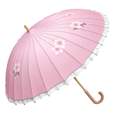 A beautiful pretty cute pastel pink and white umbrella-parasol with sakura patterns and white frills sticker