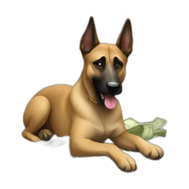 Malinois dog with lot of money sticker
