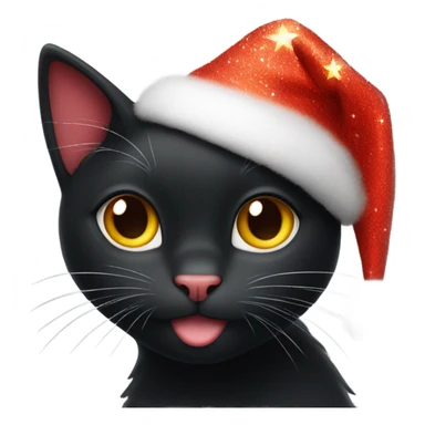 Sparkly black cat wearing a star a red Christmas hat sticker