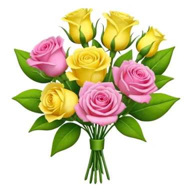 A mixed bouquet of four flowers, including pink roses and yellow lisianthus. sticker