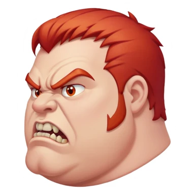 young angry fat man in profile view with red hair and fangs sticker