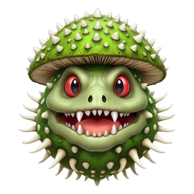 poisonous mushroom beast portrait, head and shoulders only, mushroom shell armor, spiky fungus growths, toxic green veins, beast-like mouth, heavy fungal texture, 3D cartoon, mobile game icon style, clean background, no text, no watermark

 sticker