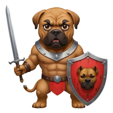 A bullmastiff as a legend with sword and shield sticker