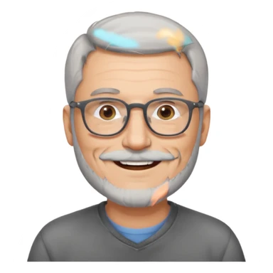 54 year old man, short shaved grey hair, full beard, glasses sticker