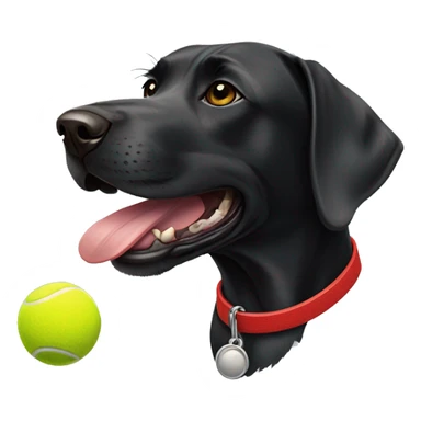 A black Labrador x pointer dog with a red collar on, and a tennis ball in its mouth sticker